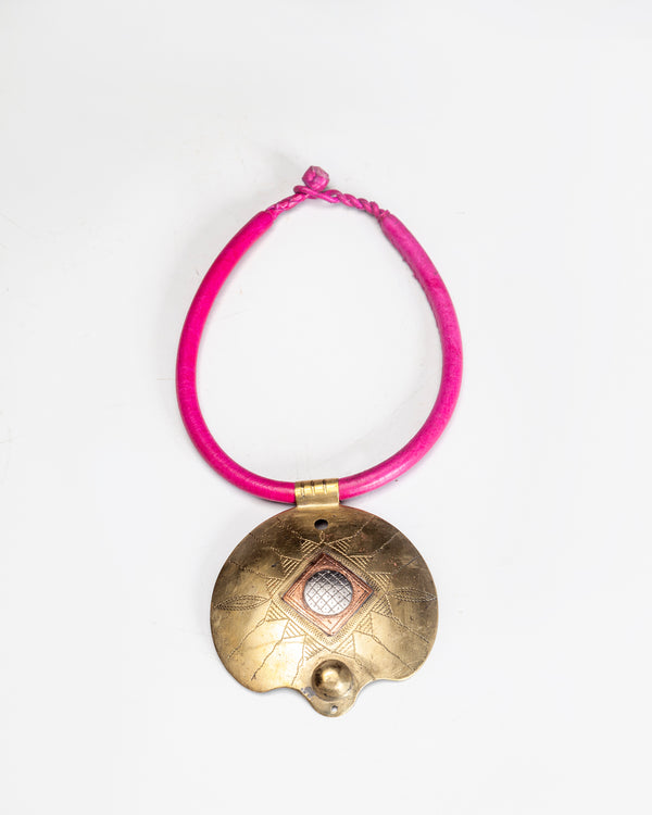 Amanirenas  pink Leather With Bronze pendant Necklace