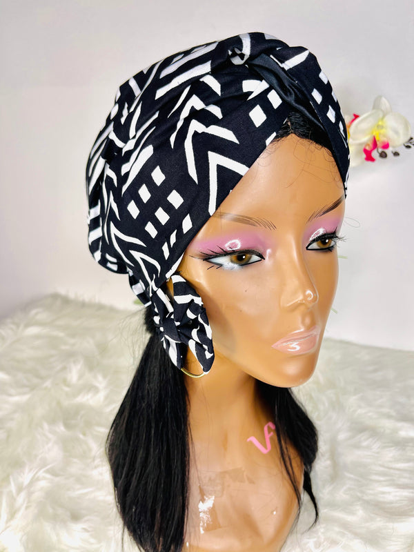 Black Tribe Satin Lined Turban With Earrings