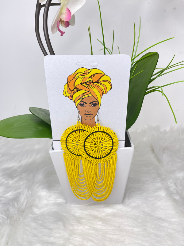 Yellow Beaded  Nandi chandelier Earrings