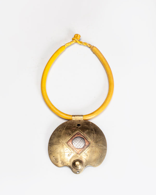 Amanirenas Yellow Leather With Bronze pendant Necklace