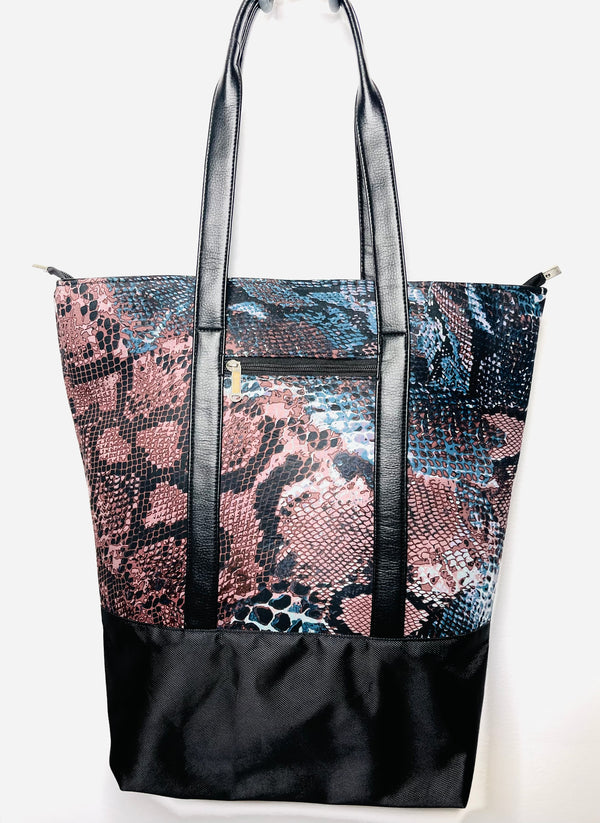 Snake Print  Overnight Totes  Bag with leather