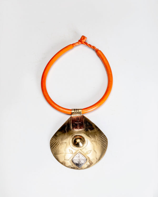 Amanirenas  Orange Leather With Bronze pendant Necklace